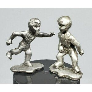 2 Vintage Pewter Mini Figurines Boys Playing Mini Shelf Sitter Home Décor